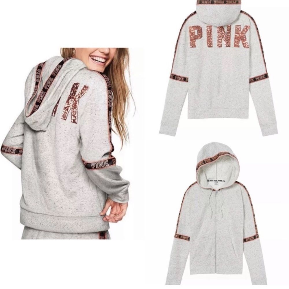 PINK VS BLING ROSEGOLD HOODIE LARGE NWT